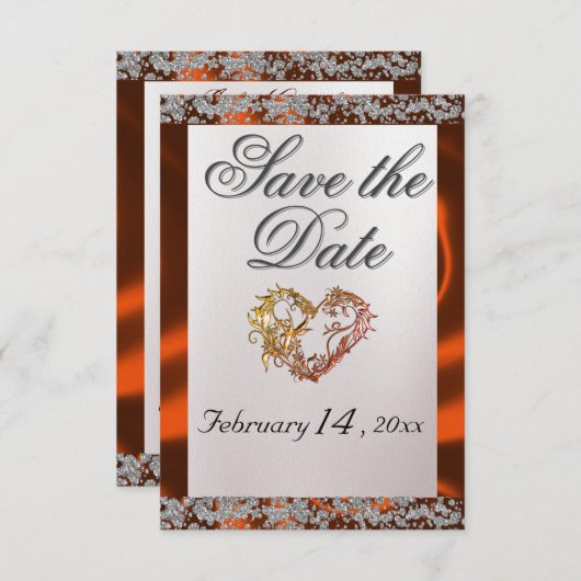 Elegante parel, koperlint & sprankeling save the date (Voorkant / Achterkant)