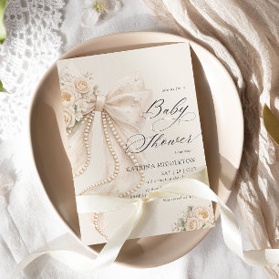 Elegante parel lint bloemen baby shower kaart