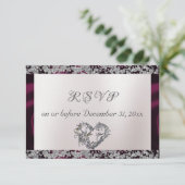 Elegante Parel, Paarse Lint & Glans RSVP Kaartje (Staand voorkant)