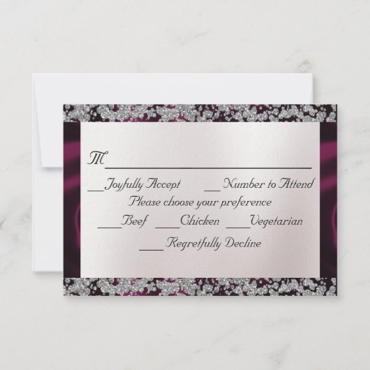 Elegante Parel, Paarse Lint & Glans RSVP Kaartje (Achterkant)