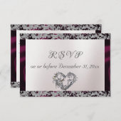 Elegante Parel, Paarse Lint & Glans RSVP Kaartje (Voorkant / Achterkant)
