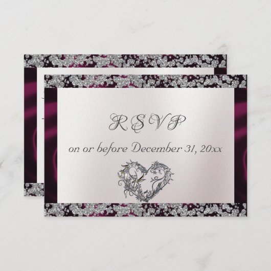 Elegante Parel, Paarse Lint & Glans RSVP Kaartje