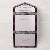 Elegante parel, Paarse lint & glitter borders All In One Uitnodiging (Buitenkant)
