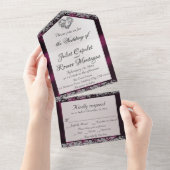 Elegante parel, Paarse lint & glitter borders All In One Uitnodiging (Afscheurbaar)