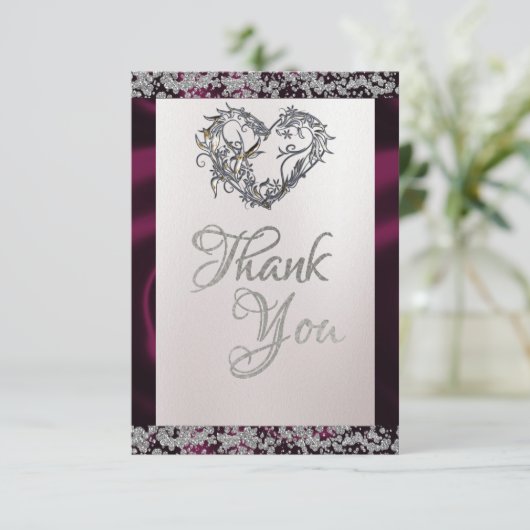 Elegante parel, Paarse lint & sprankeling Bedankkaart (Staand voorkant)