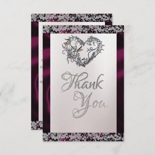 Elegante parel, Paarse lint & sprankeling Bedankkaart (Voorkant / Achterkant)