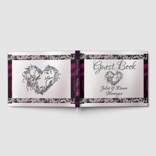 Elegante parel, Paarse lint & sprankeling Gastenboek (Volledig)