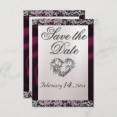 Elegante parel, Paarse lint & sprankeling Save The Date (Voorkant / Achterkant)