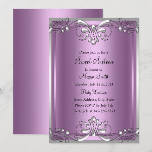 Elegante Parel Paarse Sweet Sixteen Uitnodiging