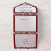 Elegante parel, rood lint en glitterranden all in one uitnodiging (Buitenkant)