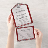 Elegante parel, rood lint en glitterranden all in one uitnodiging (Afscheurbaar)