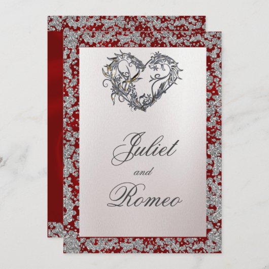 Elegante parel, rood lint & sprankeling 2 kaart (Voorkant / Achterkant)