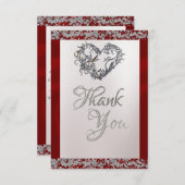 Elegante parel, rood lint & sprankeling bedankkaart (Voorkant / Achterkant)