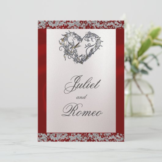 Elegante parel, rood lint & sprankeling kaart (Staand voorkant)