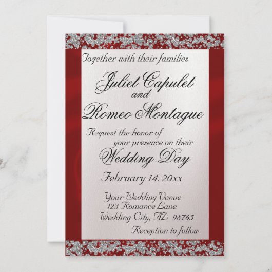 Elegante parel, rood lint & sprankeling kaart (Achterkant)