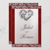 Elegante parel, rood lint & sprankeling kaart (Voorkant / Achterkant)