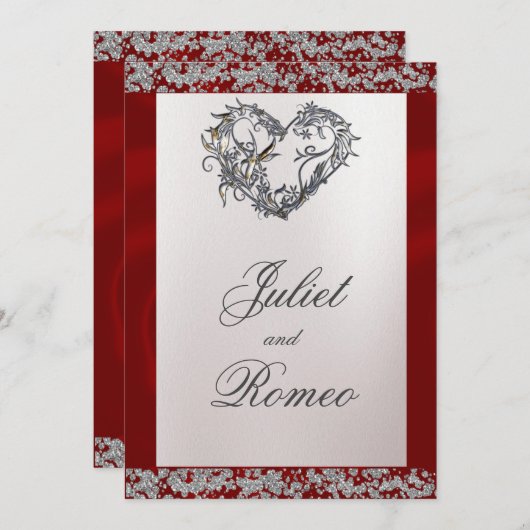 Elegante parel, rood lint & sprankeling kaart (Voorkant / Achterkant)