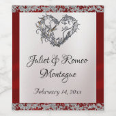 Elegante parel, rood lint & sprankeling wijn etiket (Enkel label)