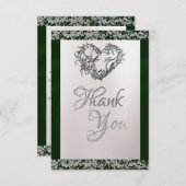 Elegante parel, smaragdgroen lint & sprankeling bedankkaart (Voorkant / Achterkant)