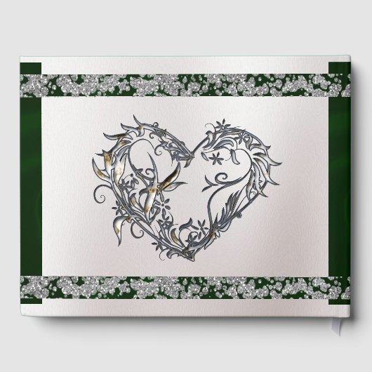 Elegante parel, smaragdgroen lint & sprankeling gastenboek (Achterkant)
