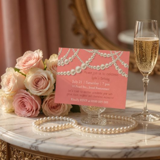Elegante Parel Verjaardagsdiner Uitnodiging