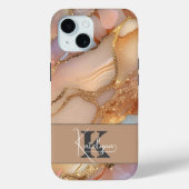 Elegante parelmoer en glinsterend gouden monogram Case-Mate iPhone case (Achterkant)