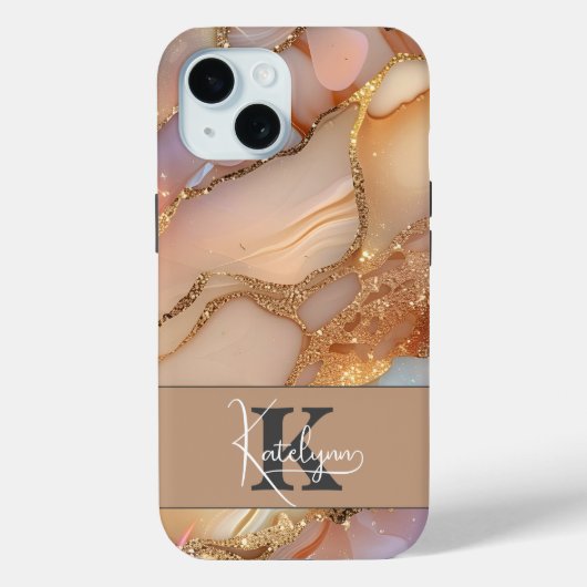 Elegante parelmoer en glinsterend gouden monogram Case-Mate iPhone case (Achterkant)