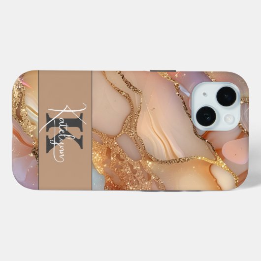 Elegante parelmoer en glinsterend gouden monogram Case-Mate iPhone case (Achterkant (horizontaal))