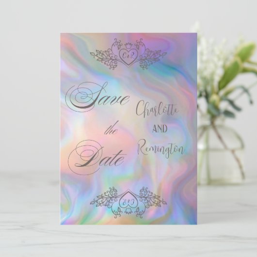 Elegante parelmoer kleurrijke Save the Date Kaart (Staand voorkant)