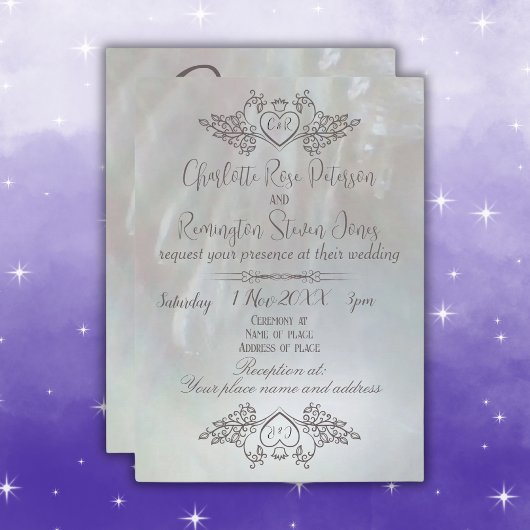 Elegante parelmoer Lila/grijze bruiloft Kaart