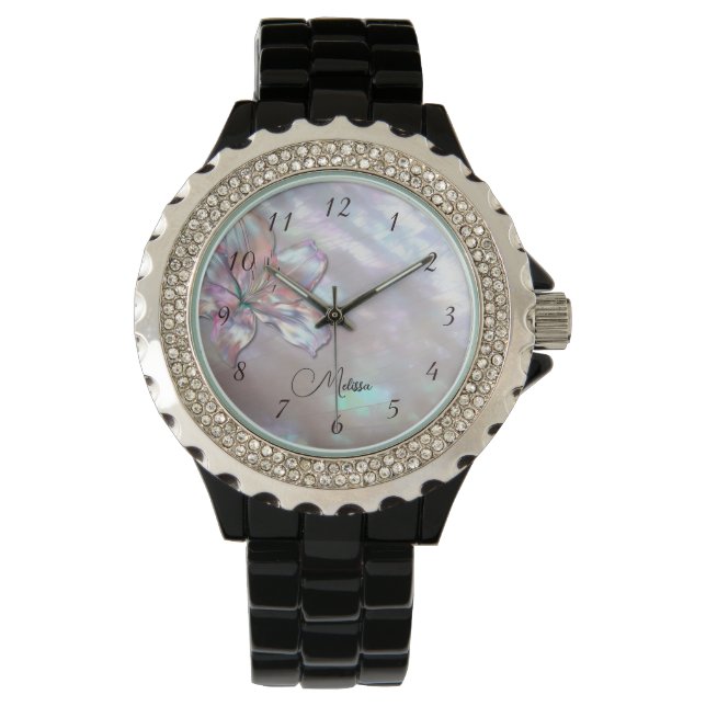 Elegante parelmoer Lily Horloge (Voorkant)