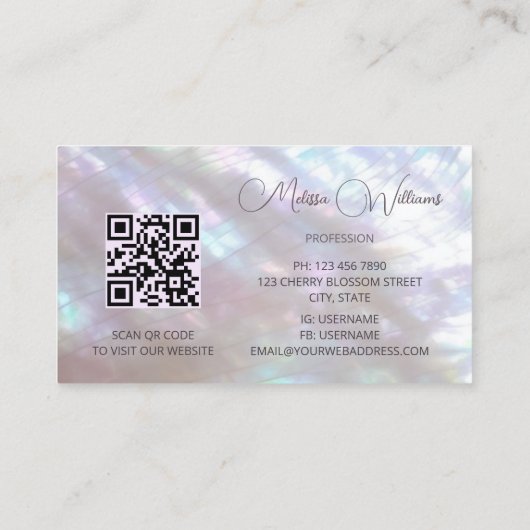 Elegante parelmoer Lily Visitekaartje (Achterkant)