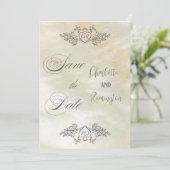 Elegante parelmoer perzik Save the Date Kaart (Staand voorkant)