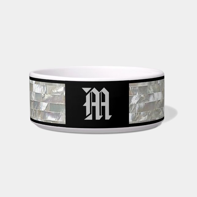 Elegante Parelmozaïek met Monogram Huisdier Voerbakje (Voorkant)