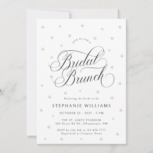 Elegante Parels Bruids Brunch Uitnodiging (Voorkant)