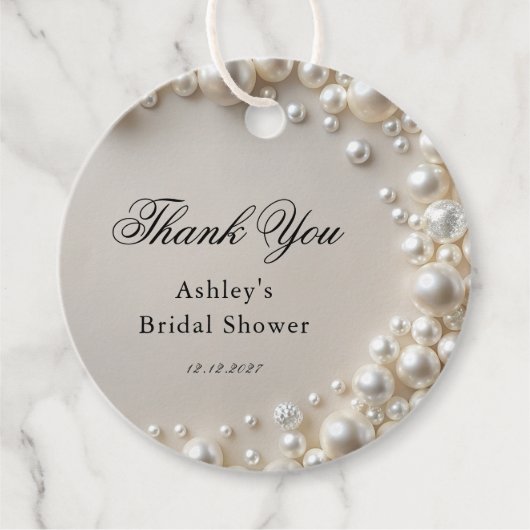 Elegante Parels Bruidsdiner Bedankjes Labels (Voorkant)