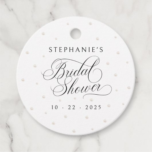 Elegante Parels Bruidsdouche Bedankjes Labels (Voorkant)