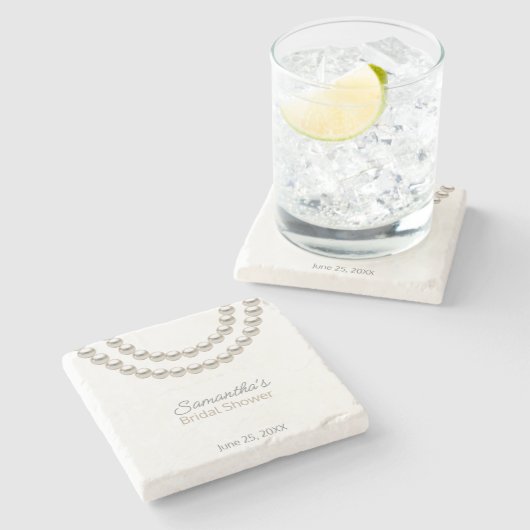 Elegante Parels Bruidsdouche Stenen Onderzetter (Zijkant)