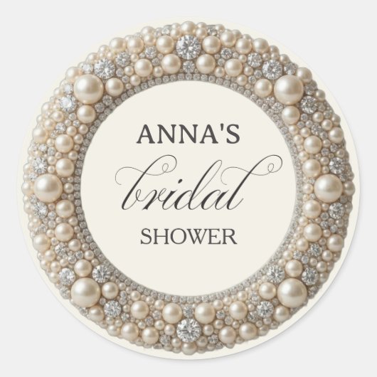 Elegante Parels Bruidsfeest Ronde Sticker (Voorkant)