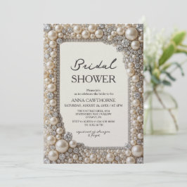 Elegante Parels & Diamanten Bruidsdouche Kaart