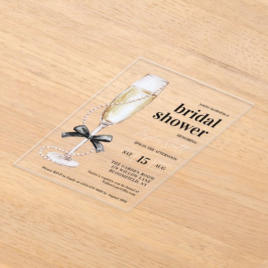 Elegante parels en Prosecco Acryl Uitnodigingen (Laagn)