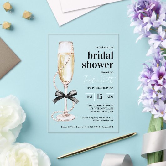 Elegante parels en Prosecco Acryl Uitnodigingen (Insitu (Huwelijk))