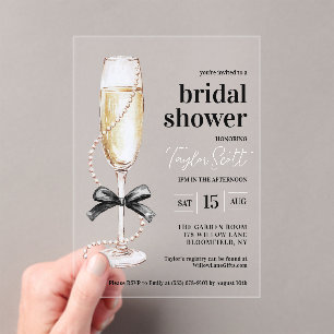 Elegante parels en Prosecco Acryl Uitnodigingen