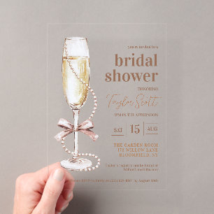 Elegante Parels en Prosecco Acryl Uitnodigingen