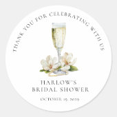 Elegante Parels en Prosecco Bruidsdiner Bruiloftfe Ronde Sticker (Voorkant)