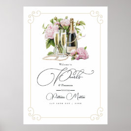 Elegante Parels en Prosecco Bruidsdiner Welkom Poster