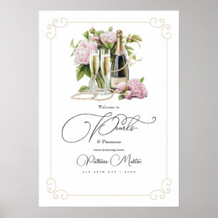 Elegante Parels en Prosecco Bruidsdiner Welkom Poster
