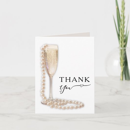 Elegante Parels en Prosecco Bruidsdouche Bedankkaart (Voorkant)