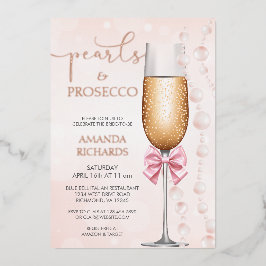 Elegante Parels en Prosecco Bruidsdouche Folie Uitnodiging