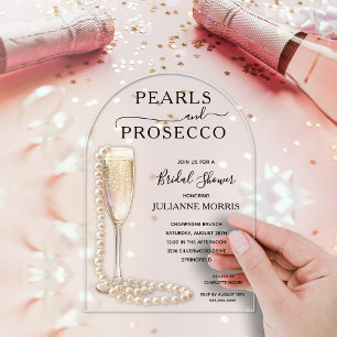 Elegante Parels en Prosecco Bruidsfeest Acryl Uitnodigingen